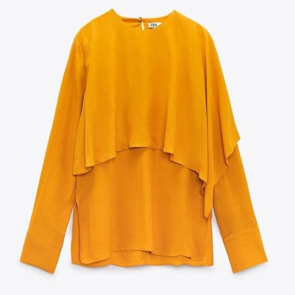 Zara Mustard Cape Viscose Blouse - Picture 3 of 9